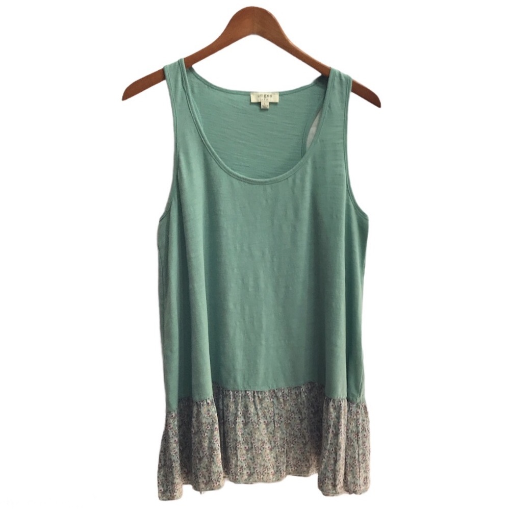 Boho Racerback Tunic-Style Tank with Floral Trim